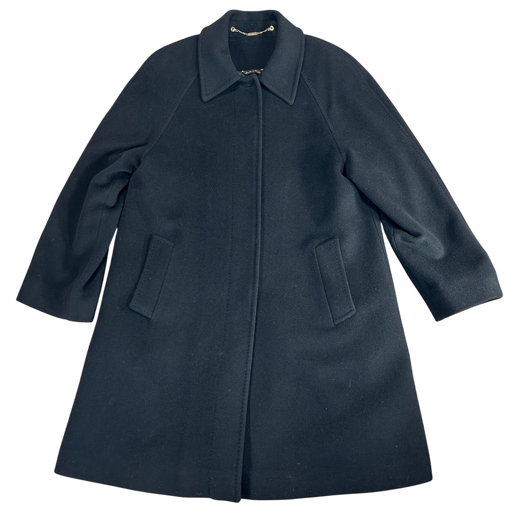 Bella Bicchi Black Pure Cashmere Trench Coat Womens 8 Overcoat Hidden Button